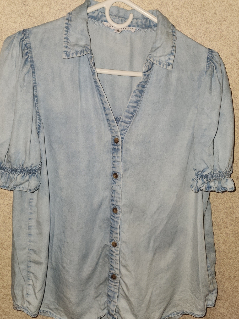Jane + Delancey Chambray Ruffle Sleeve Blouse Size Medium